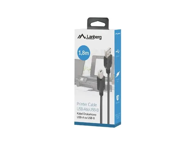 Кабел, Lanberg Cable USB-A(M)->USB-B(M) 2.0 Ferrite 1.8m Box Black - image 2