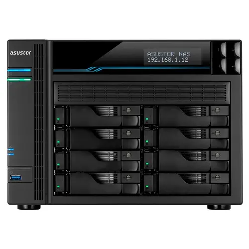 Мрежов сторидж, Asustor Lockerstore 8 AS6508T, 8-Bay NAS, Intel ATOM C3538 Quad-Core (Denverton 2.1GHz), 8GB DDR4 (Max 32 GB) , 10 GbE x 2, 2.5 GbE x 2, USB 3.2 Gen-1 x 2, 8 x 2.5” / 3.5” SATA or SSD, 2x M.2PCIe (NvMe) or SATA SSD, with lock. tray, AES-NI hardware encr.