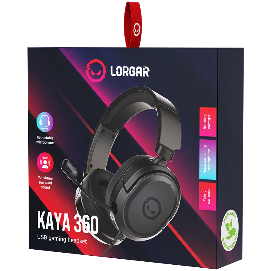 LORGAR Kaya 360, USB Gaming headset with microphone, CM108B, Plug&Play, USB-A connection cable 2m, fabric ear pads, size: 192*184.7*88mm, 0.314kg, black - image 5