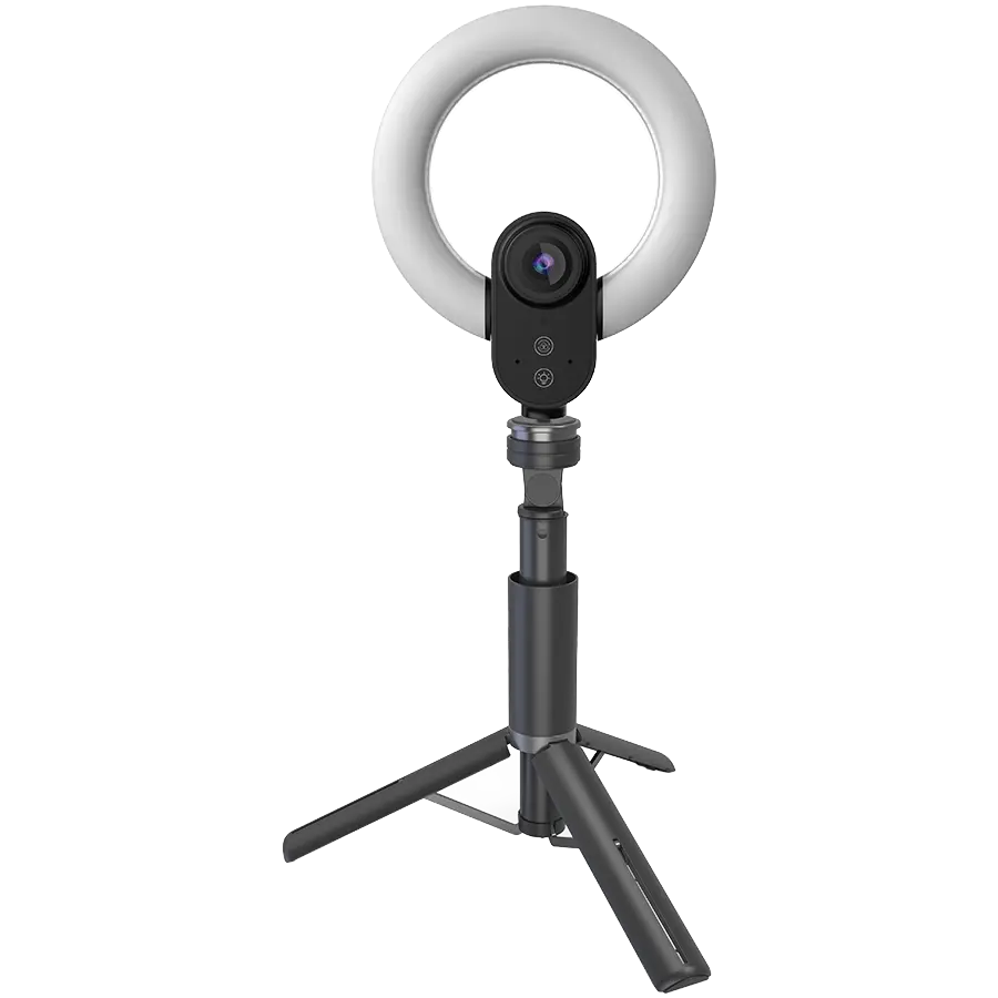 LORGAR Circulus 910, Streaming web camera, 5MP 2592X1944 max resolution, up to 60fps, 1/2.8", Sony STARVIS CMOS image sensor, full glass lens, 5.5'' built-in ring light (1700-14 000K), foldable tripod, auto focus, dual microphones with AI noise reduction, USB Type C, size: 470*133*115mm, 0.525kg, black+white