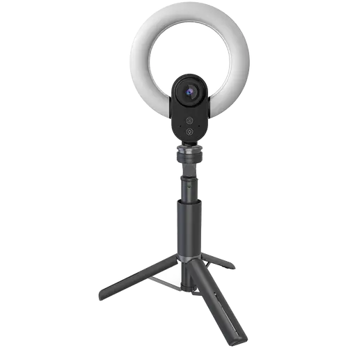 LORGAR Circulus 910, Streaming web camera, 5MP 2592X1944 max resolution, up to 60fps, 1/2.8", Sony STARVIS CMOS image sensor, full glass lens, 5.5'' built-in ring light (1700-14 000K), foldable tripod, auto focus, dual microphones with AI noise reduction, USB Type C, size: 470*133*115mm, 0.525kg, black+white