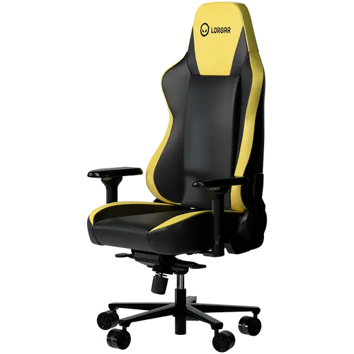 LORGAR Base 311, Gaming chair, PU eco-leather, 1.8 mm metal frame, multiblock mechanism, 4D armrests, 5 Star aluminium base, Class-4 gas lift, 75mm PU casters, Black + yellow - image 1