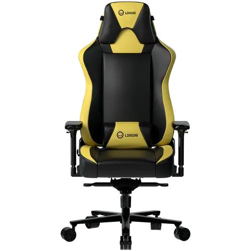 LORGAR Base 311, Gaming chair, PU eco-leather, 1.8 mm metal frame, multiblock mechanism, 4D armrests, 5 Star aluminium base, Class-4 gas lift, 75mm PU casters, Black + yellow