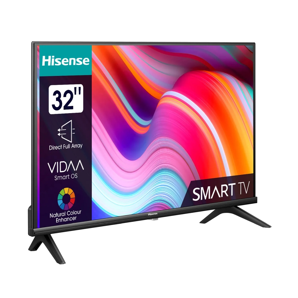 Телевизор, Hisense 32" A4K, HD 1366x768, DLED, HDR, HLG, Dolby Audio, DTS Virtual X, Smart TV, WiFi, WiFi Direct, BT, Anyview Cast, 2xHDMI, 2xUSB, LAN, CI+, DVB-T2/C/S2, Black - image 1