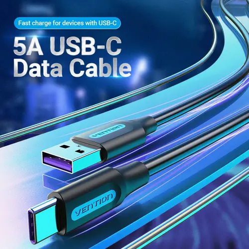 Vention Кабел USB 3.1 Type-C / USB 2.0 AM - 2.0M Black 5A Fast Charge - CORBH - 2