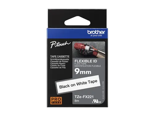 Consumabil, Brother TZe-FX221 Bandă, Negru pe Alb, Flexibilă, 9mm, 8m - 2