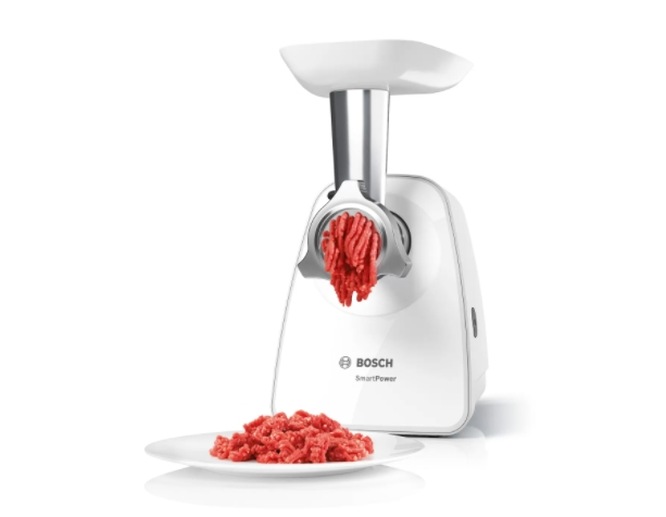 Месомелачка, Bosch MFW2510W, Meat mincer, SmartPower Meat mincer from SmartPower range: 1500W, 1,7 kg/min, 2 sieves, 1 sausage horn, no reverse, white - image 1