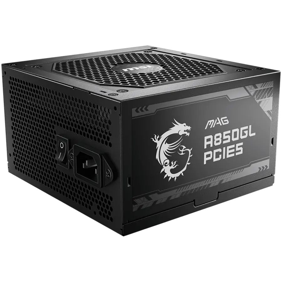 MSI MAG A850GL PCIE5, 850W, 80 Plus Gold, 120mm Fluid Dynamic Bearing Fan, Protections: OCP/OVP/OPP/OTP/SCP, Dimensions: 150mmx140mmx86mm, 7Y Warranty