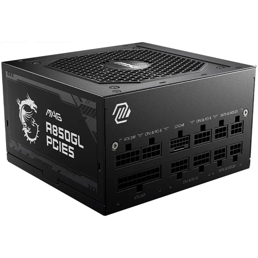 MSI MAG A850GL PCIE5, 850W, 80 Plus Gold, 120mm Fluid Dynamic Bearing Fan, Protections: OCP/OVP/OPP/OTP/SCP, Dimensions: 150mmx140mmx86mm, 7Y Warranty - image 1