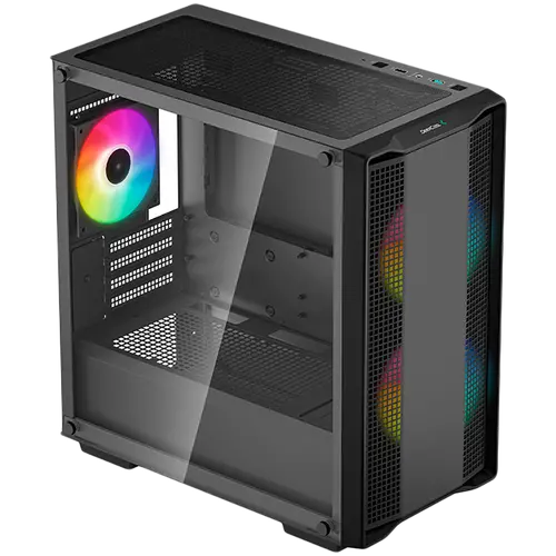 DeepCool CC360 ARGB, Mid Tower, Mini-ITX/Micro-ATX, 1xUSB3.0, 1xUSB2.0, 1xAudio, 3x120mm Pre-Installed ARGB Fans, Tempered Glass, Mesh Panel, Black, R-CC360-BKAPM3-G-1 - image 2