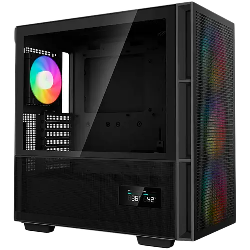 DeepCool CH560 Digital, Mid Tower, Mini-ITX/Micro-ATX/ATX/E-ATX, 1xUSB3.0, 1xType-C, 1xAudio, 3x140mm + 1x120mm Pre-Installed ARGB Fans, Tempered Glass, Mesh Panels, Dual-Status Digital Display, GPU Support Arm, Black, R-CH560-BKAPE4D-G-1 - image 1