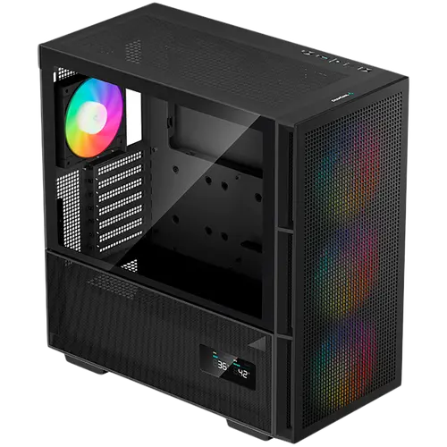 DeepCool CH560 Digital, Mid Tower, Mini-ITX/Micro-ATX/ATX/E-ATX, 1xUSB3.0, 1xType-C, 1xAudio, 3x140mm + 1x120mm Pre-Installed ARGB Fans, Tempered Glass, Mesh Panels, Dual-Status Digital Display, GPU Support Arm, Black, R-CH560-BKAPE4D-G-1 - image 2
