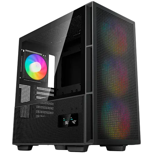 DeepCool CH560 Digital, Mid Tower, Mini-ITX/Micro-ATX/ATX/E-ATX, 1xUSB3.0, 1xType-C, 1xAudio, 3x140mm + 1x120mm Pre-Installed ARGB Fans, Tempered Glass, Mesh Panels, Dual-Status Digital Display, GPU Support Arm, Black, R-CH560-BKAPE4D-G-1