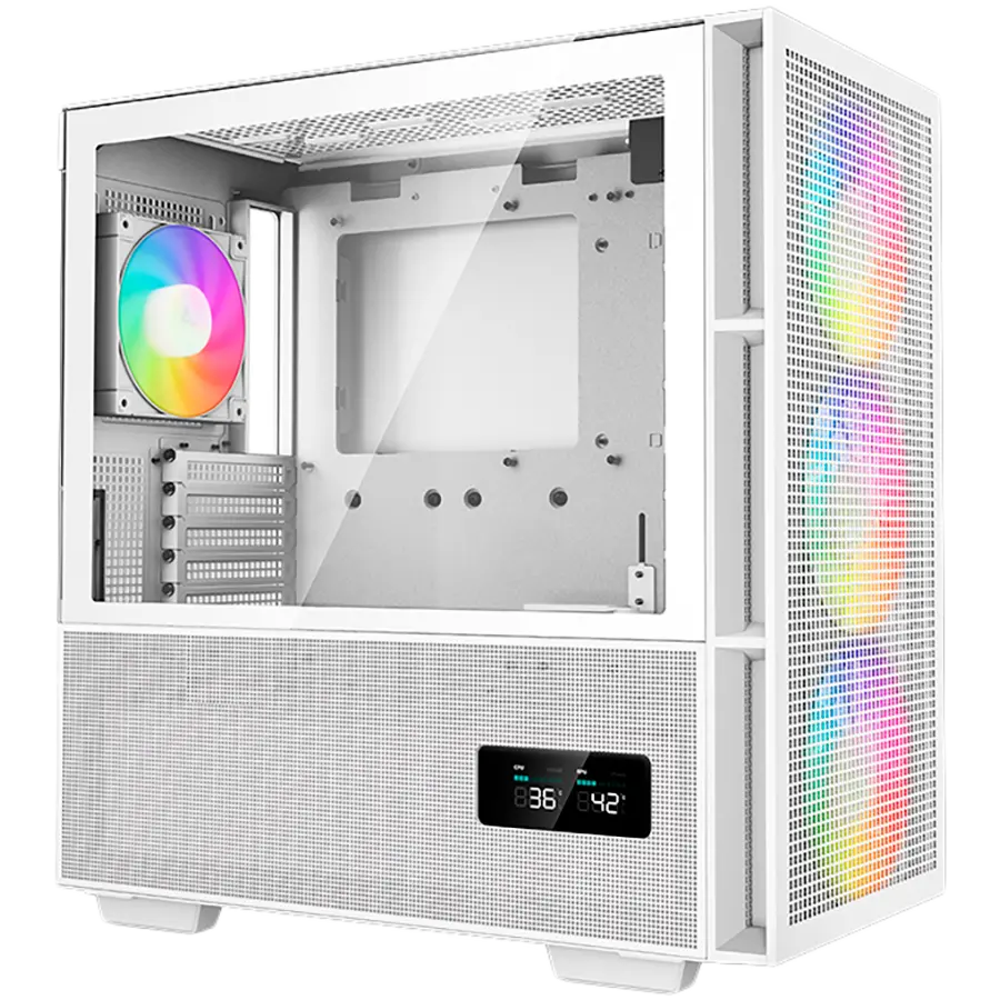 DeepCool CH560 Digital WH, Mid Tower, Mini-ITX/Micro-ATX/ATX/E-ATX, 1xUSB3.0, 1xType-C, 1xAudio, 3x140mm+1x120mm Pre-Installed ARGB Fans, Tempered Glass, Mesh Panels, Dual-Status Digital Display, GPU Support Arm, White, R-CH560-WHAPE4D-G-1 - image 1