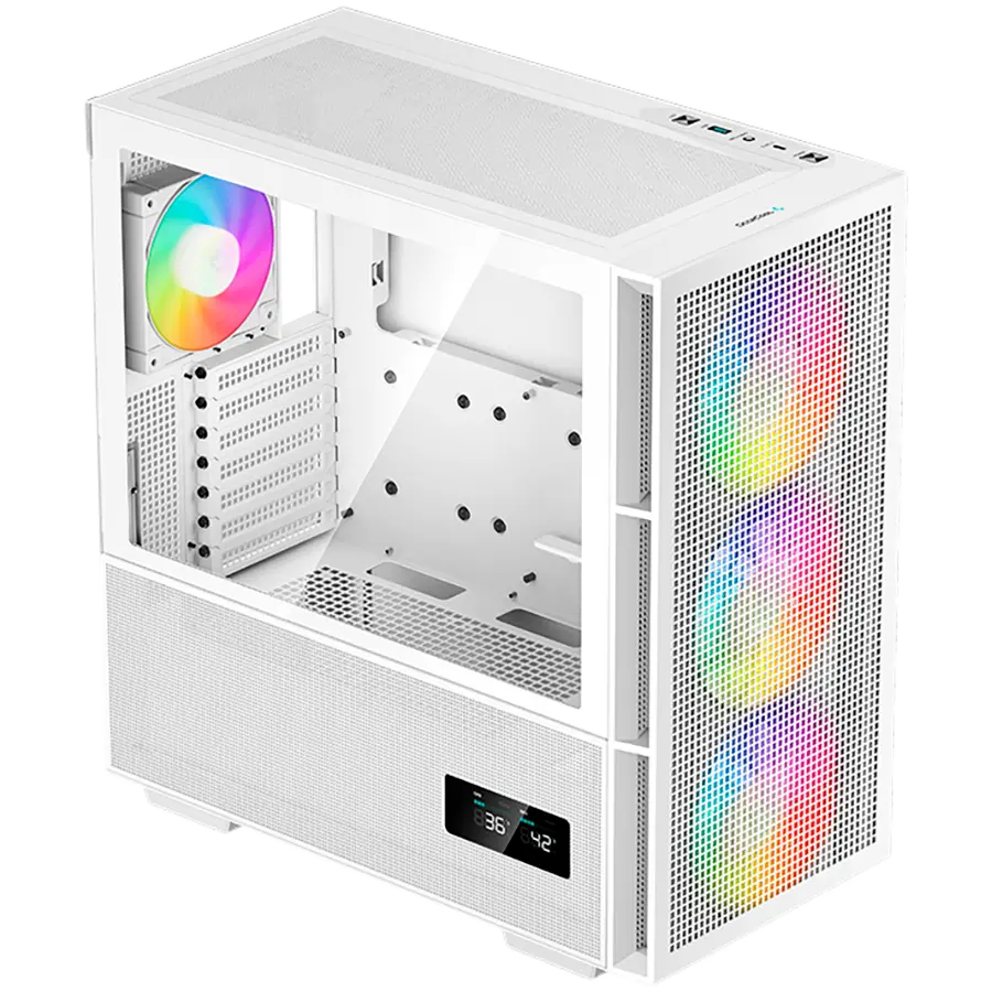 DeepCool CH560 Digital WH, Mid Tower, Mini-ITX/Micro-ATX/ATX/E-ATX, 1xUSB3.0, 1xType-C, 1xAudio, 3x140mm+1x120mm Pre-Installed ARGB Fans, Tempered Glass, Mesh Panels, Dual-Status Digital Display, GPU Support Arm, White, R-CH560-WHAPE4D-G-1 - image 2