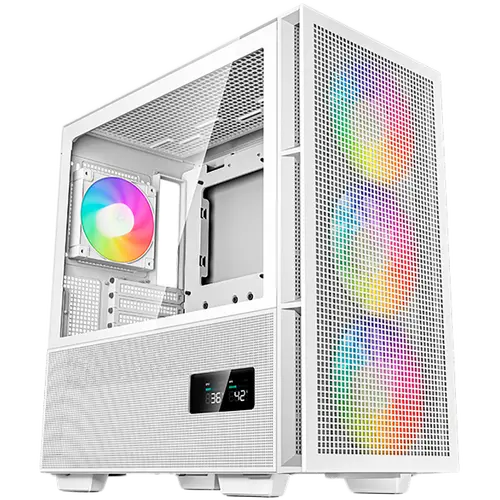 DeepCool CH560 Digital WH, Mid Tower, Mini-ITX/Micro-ATX/ATX/E-ATX, 1xUSB3.0, 1xType-C, 1xAudio, 3x140mm+1x120mm Pre-Installed ARGB Fans, Tempered Glass, Mesh Panels, Dual-Status Digital Display, GPU Support Arm, White, R-CH560-WHAPE4D-G-1