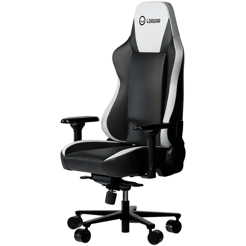 LORGAR Base 311, Gaming chair, PU eco-leather, 1.8 mm metal frame, multiblock mechanism, 4D armrests, 5 Star aluminium base, Class-4 gas lift, 75mm PU casters, Black + white - image 1
