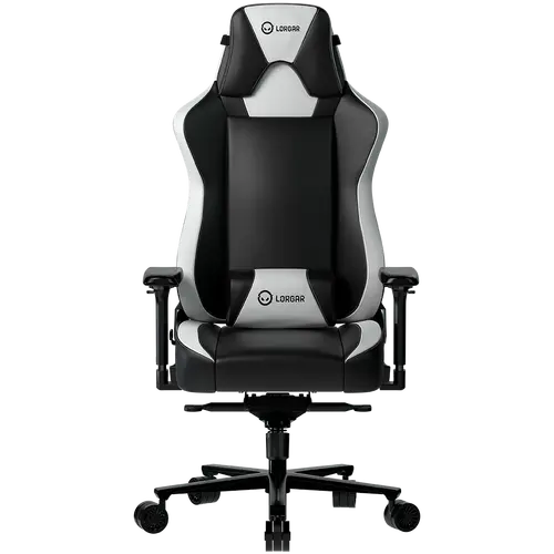 LORGAR Base 311, Gaming chair, PU eco-leather, 1.8 mm metal frame, multiblock mechanism, 4D armrests, 5 Star aluminium base, Class-4 gas lift, 75mm PU casters, Black + white