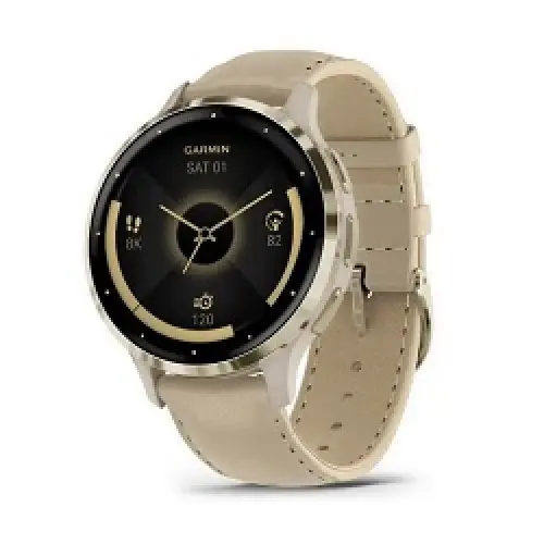 Garmin Venu® 3S - Soft Gold безел с French Grey корпус и кожена каишка 010-02785-55