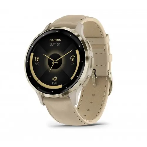 Garmin Venu® 3S - Soft Gold безел с French Grey корпус и кожена каишка 010-02785-55