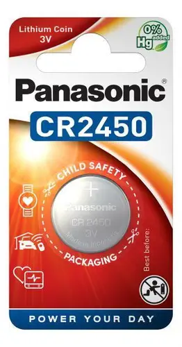 Бутонна батерия литиева PANASONIC CR2450, 3V,  1 бр. в блистер, цена за 1 бр.