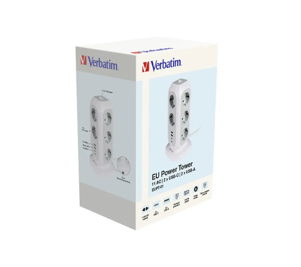Πολύπριζο, Verbatim EUPT-01 EU Power Tower 11 AC με 2 x USB-C / 2 x USB-A - image 6