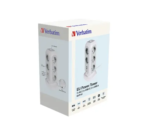 Разклонител, Verbatim EUPT-01 EU Power Tower 11 AC with 2 x USB-C / 2 x USB-A - image 6