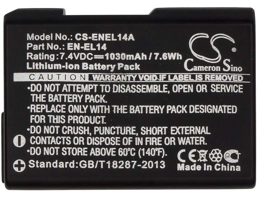 Μπαταρία για φωτογραφική μηχανή NIKON EN-EL14, 7.4V, 1030mAh, Li-Ion, Cameron Sino