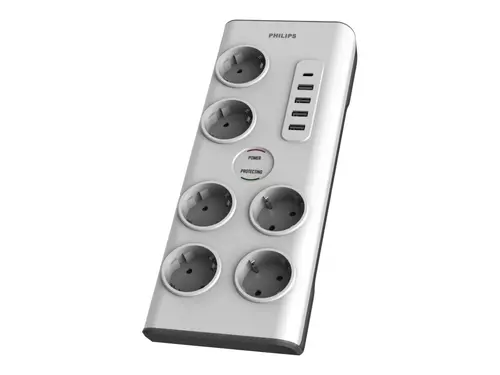 PHILIPS Προστατευτικό υπέρτασης 6 πρίζες 5 θύρες USB καλώδιο 2m - 1