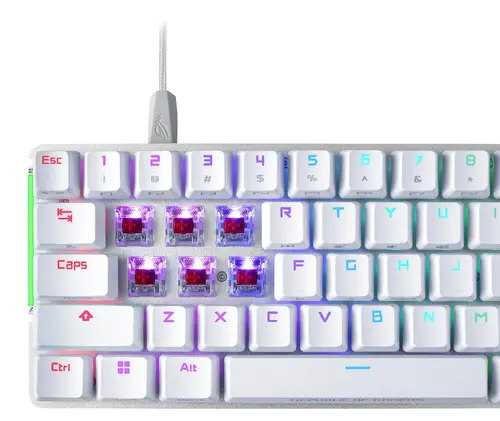 Клавиатура, Asus ROG Falchion Ace 65% compact gaming keyboard with pre-lubed ROG NX mechanical switches with ROG switch stabilizer, sound-dampening foam, interactive touch panel, dual Type-C ports, three keyboard tilt angles, and cover case, US layout, White - image 2