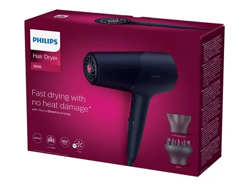 PHILIPS Hair dryer 2300W Series 5000 ThermoShield technology 6 heat and speed settings ionic care blue