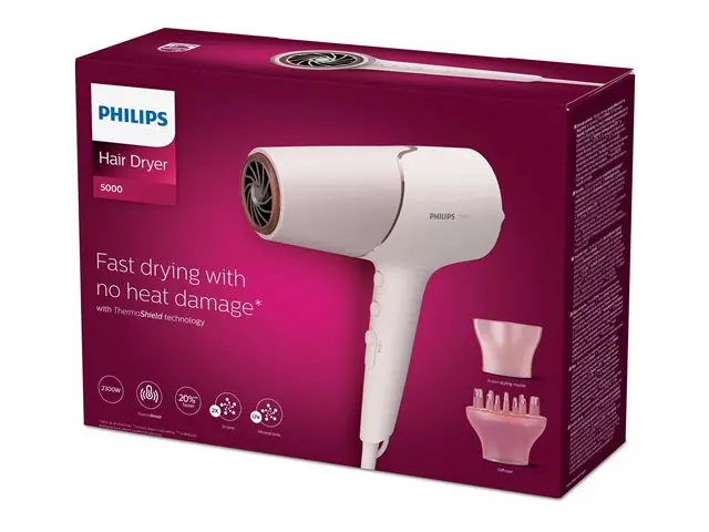 PHILIPS Сешоар 2300W Series 5000 ThermoShield технология йонна грижа 6 степени цвят розов