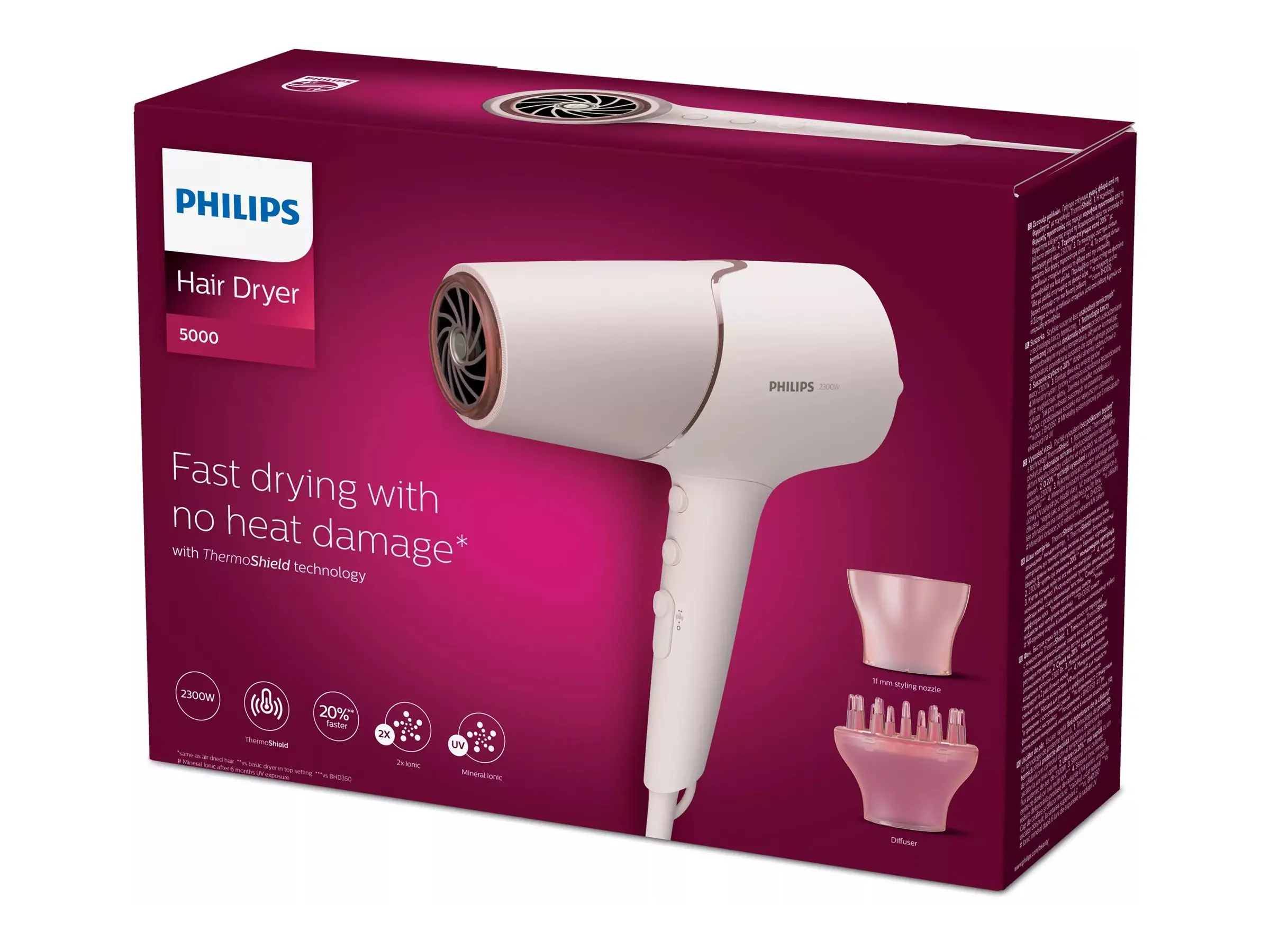 PHILIPS Сешоар 2300W Series 5000 ThermoShield технология йонна грижа 6 степени цвят розов - image 7