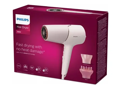 PHILIPS Hair dryer 2300W Series 5000 ThermoShield technology 6 heat and speed settings ionic care pink