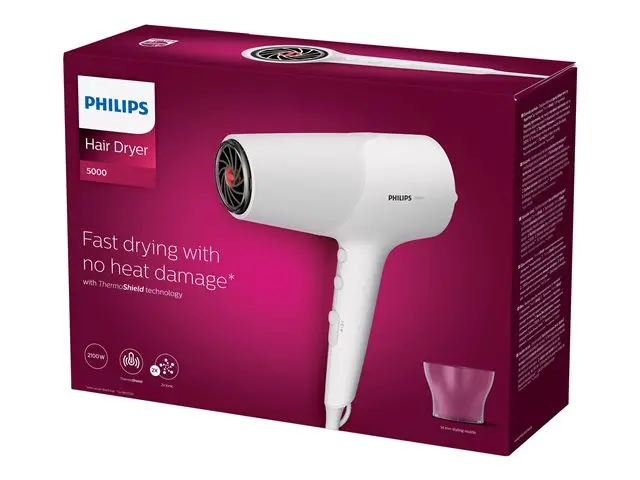 PHILIPS Сешоар 2100W Series 5000 ThermoShield технология йонна грижа 5 степени цвят бял