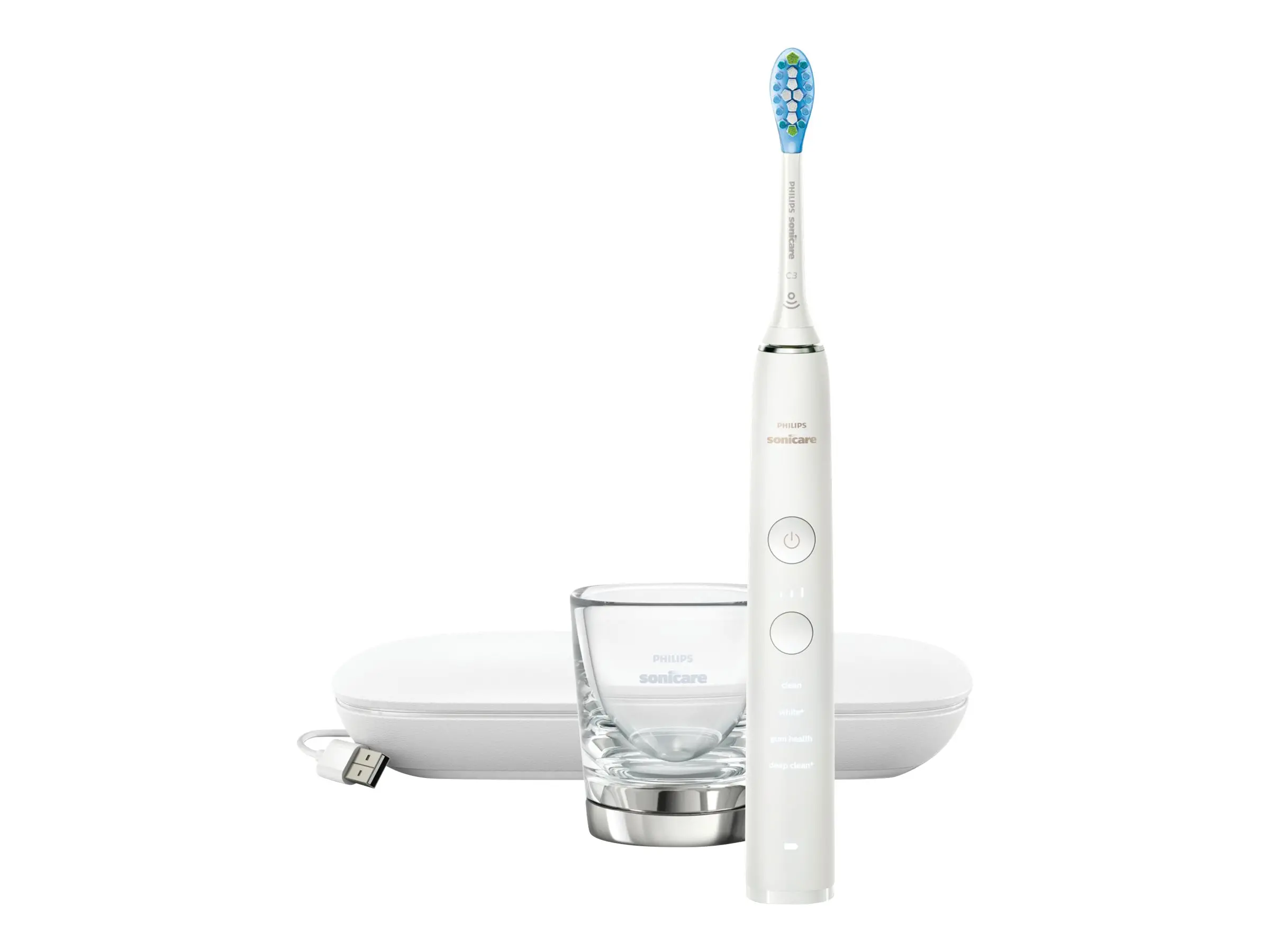 PHILIPS Sonicare Четка за зъби с акумулаторна батерия Diamond Clean 4 режима калъф чаша-зарядно бяла