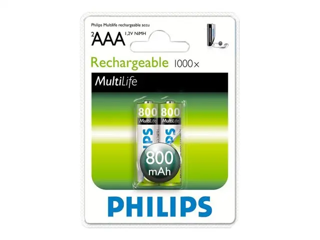 Philips Rechargeable преforреждаща батерия LR03 AAA, 800 mAh, 2-blister (HR03), for CORDLES PHONE