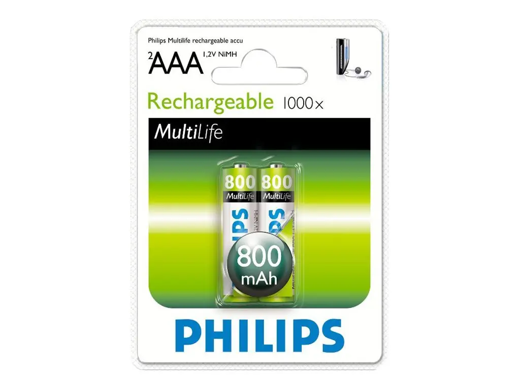 Philips Rechargeable преforреждаща батерия LR03 AAA, 800 mAh, 2-blister (HR03), for CORDLES PHONE - image 1