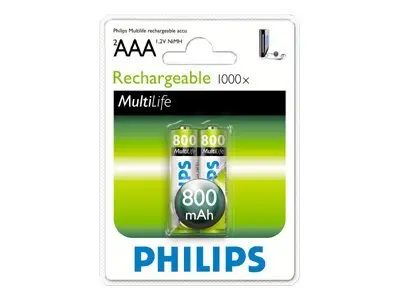Philips baterie reîncărcabilă LR03 AAA, 800 mAh, blister de 2 bucăți (HR03), pentru telefon fără fir - 1
