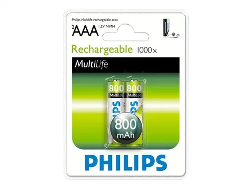 Philips Rechargeable преforреждаща батерия LR03 AAA, 800 mAh, 2-blister (HR03), for CORDLES PHONE
