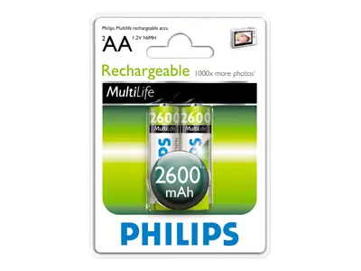 Philips Rechargeable преforреждаща батерия HR6 AA, 2600 mAh, 2-blister