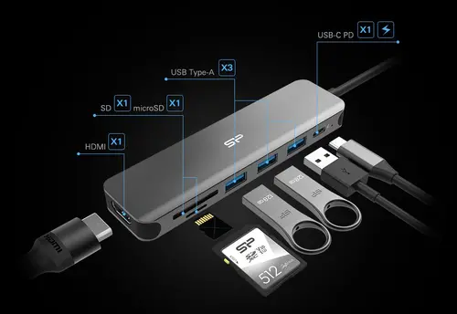 SILICON POWER Boost SU20 Σταθμός σύνδεσης 7σε1 USB USB-C HDMI κάρτα SD - 4