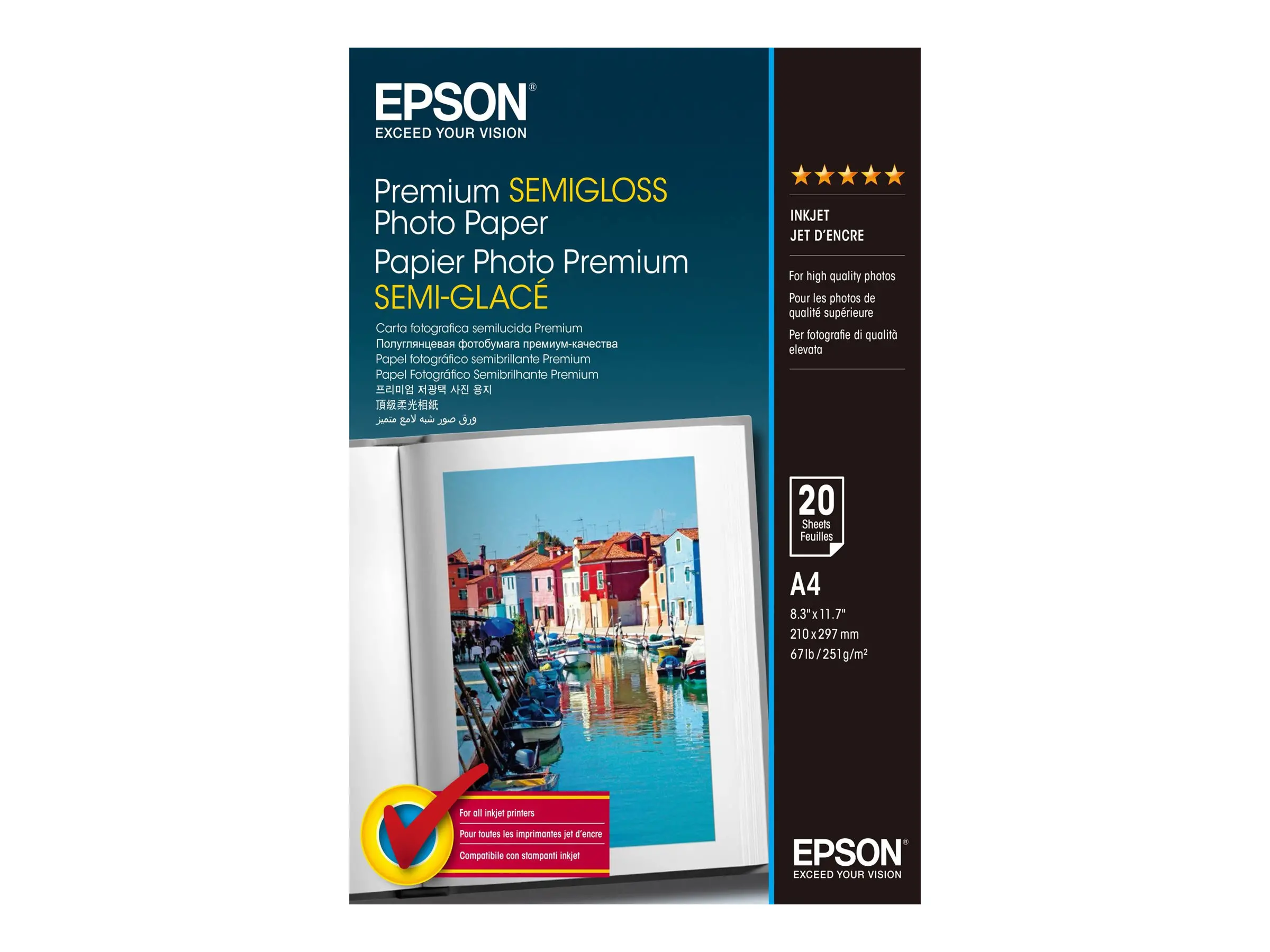 Хартия, Epson Premium Semigloss Photo Paper, DIN A4, 251g/m2, 20 Blatt