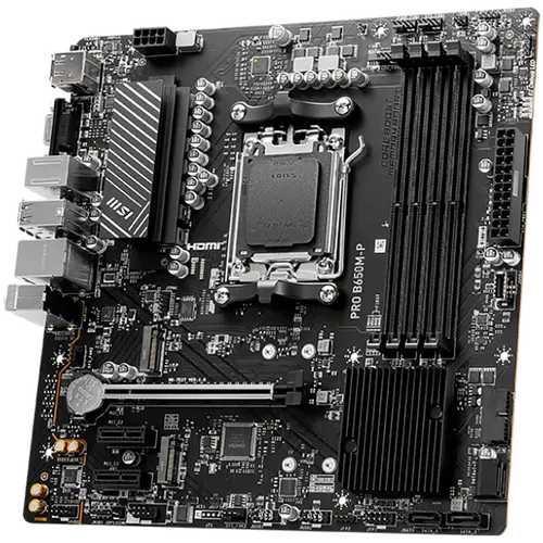 MSI PRO B650M-P,ATX, Socket AM5,AMD B650, 4xDDR5, Dual Channel DDR5 up to 7200+(OC)MHz,1x PCIe 4.0/3.0 x16 slot,2x M.2 slots,2x USB 3.2 Gen 2 (1x Type-C),2x USB 3.2 Gen 1,4x USB 2.0,1x HDMI,1x DP,2.5G LAN,7.1 Audio,3y warranty - image 1