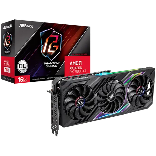 Asrock Video Card AMD Radeon RX7800XT Phantom Gaming 16GB OC, GDDR6, 256-bit, 3x DisplayPort™ 2.1, 1x HDMI™ 2.1, 2x 8-pin Power Connectors, Recommended PSU 800W