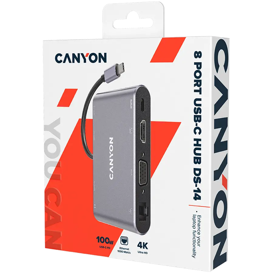 CANYON hub DS-14 8in1 4k USB-C Dark Grey - image 1