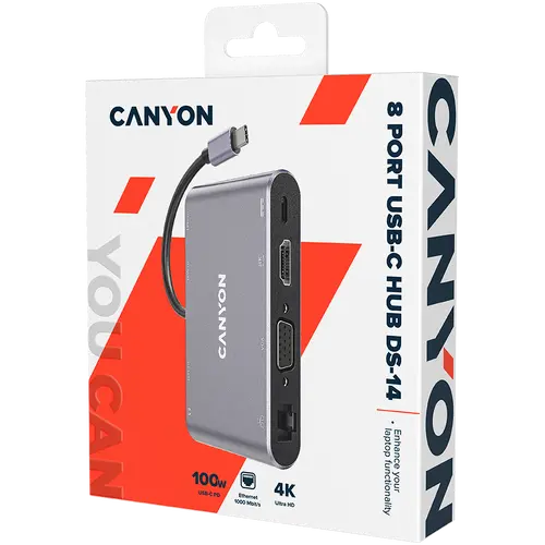 CANYON hub DS-14 8in1 4k USB-C Dark Grey - image 1