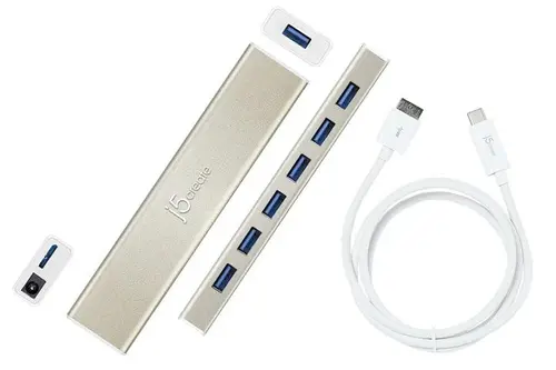 Хъб 7-портов J5 Create USB-C JCH377, USB 3.0, 1:7, Бял - image 1