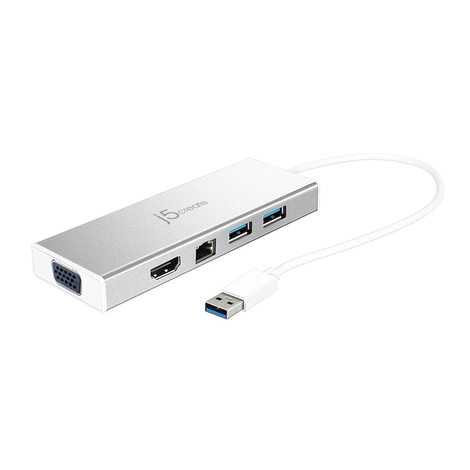 Hub 6 θυρών j5create Mini Dock JUD380, USB 3.0, Gigabit Ethernet, HDMI, VGA, USB-B, Λευκό