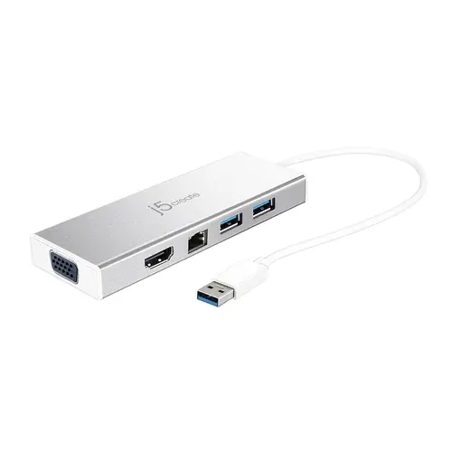 Hub 6 θυρών j5create Mini Dock JUD380, USB 3.0, Gigabit Ethernet, HDMI, VGA, USB-B, Λευκό - 1